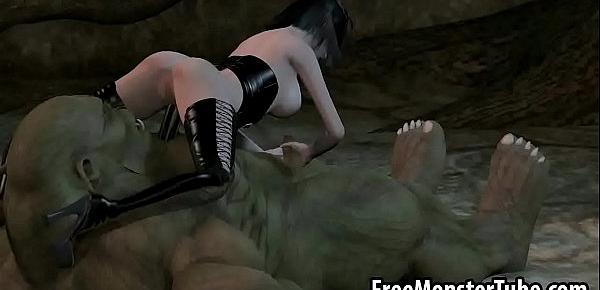  3D orc getting fucked by a babe with a strap on dildo